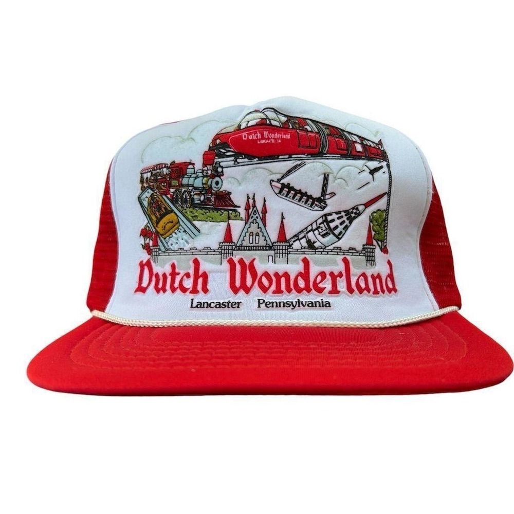 Vintage Dutch Wonderland Lancaster PA Trucker Hat Red White Snapback Mesh Cap